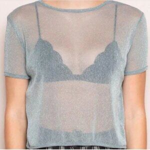 Brandy Melville Light Blue Sheer Porter Glitter Crop Top Size S